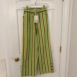 Striped Wide Leg Pants - Green and Brown